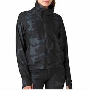 Prana Layna black camo print zip lightweight jacket sweatshirt size medium